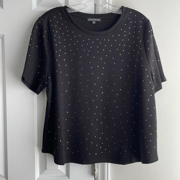 Rhinestone black short sleeve tee.  Size L - Picture 1 of 9